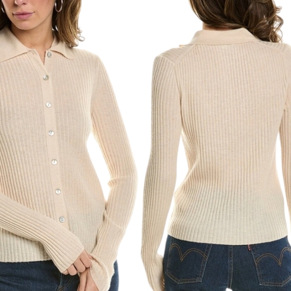 Vince Ribbed Button Front Cashmere & Silk Blend Polo Shirt NWT - Picture 2 of 9